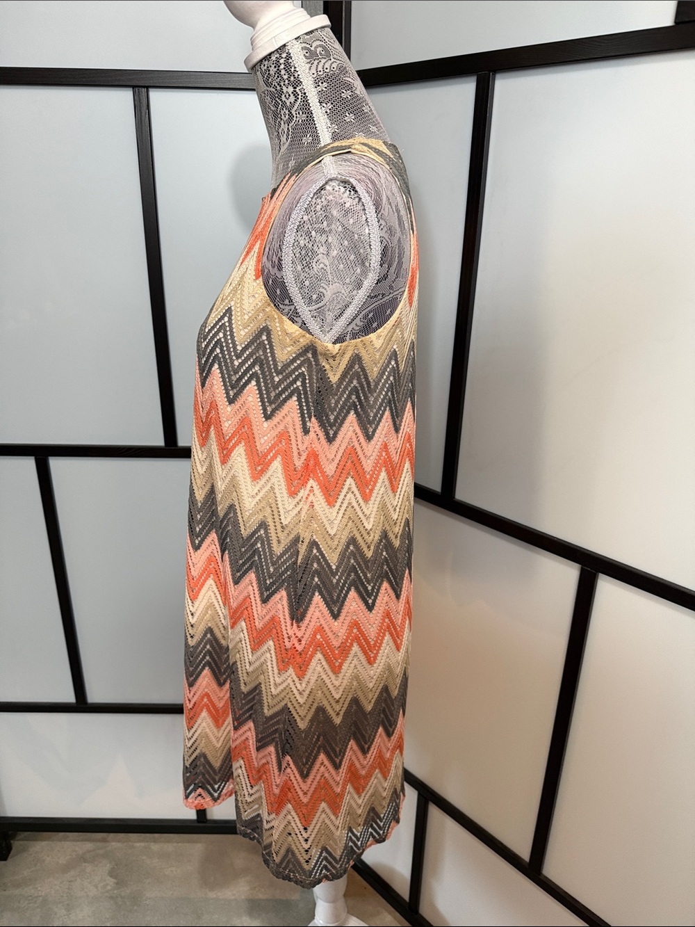 Tacera Chevron Knit Mini Dress in Coral, Cream, Gray - Picture 3 of 6